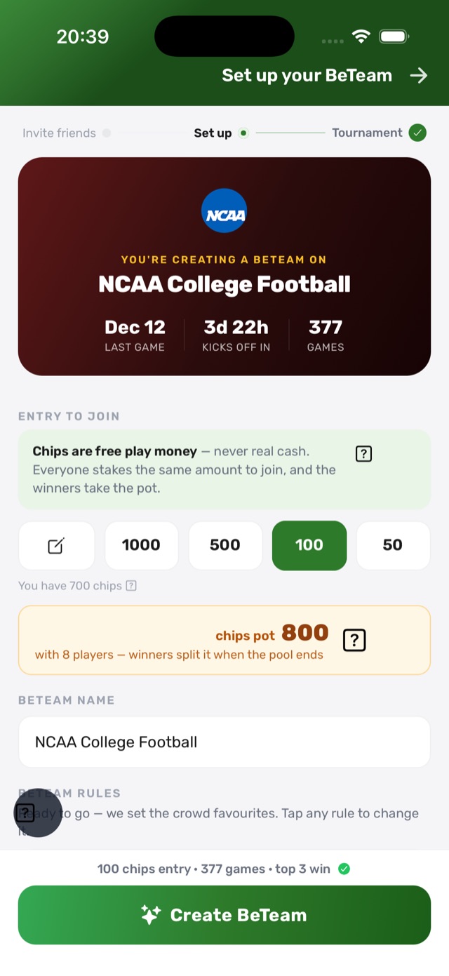 Creating an NCAA College Football pool — 377 games, kickoff in 4 days