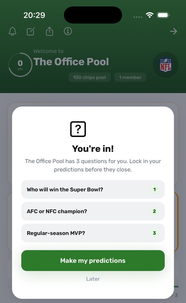 Three season questions — Super Bowl, conference champion, MVP